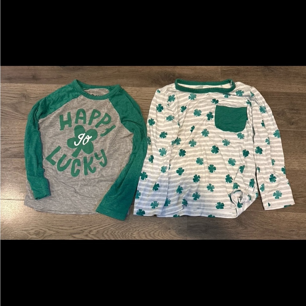 Little sleepies Green Happy Go Lucky & Clover Long-Sleeve Tops 2T Bundle